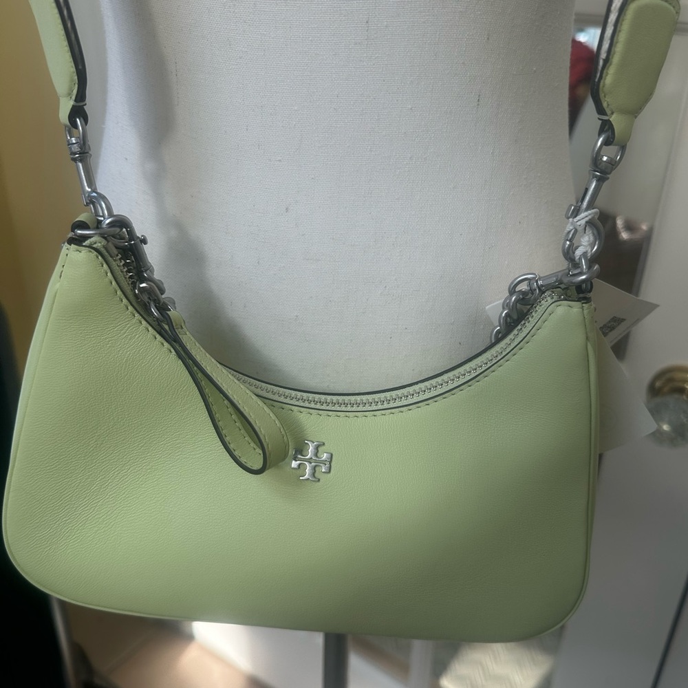 Tory Burch NWT Small Mercer Crescent Shoulder Bag convertible strap Lime Sorbet - Picture 4 of 14
